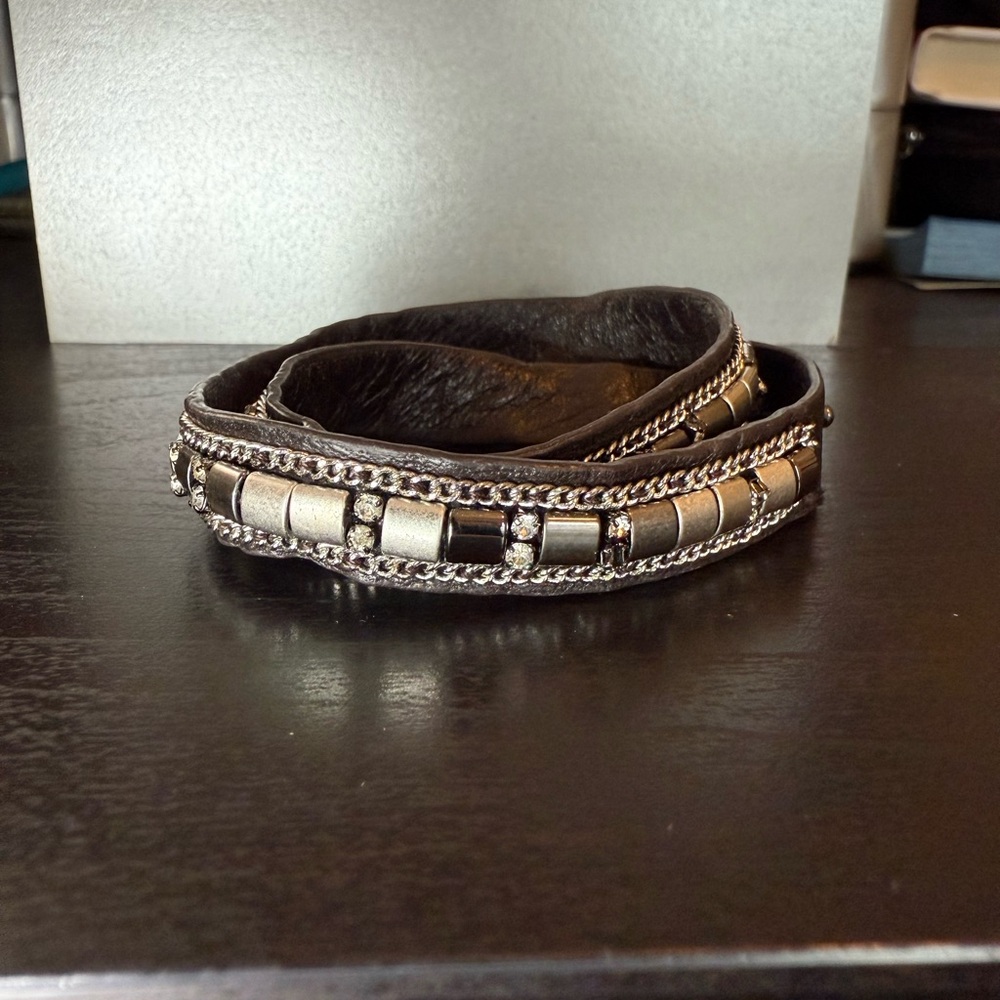 Black and Silver Leather Bracelet